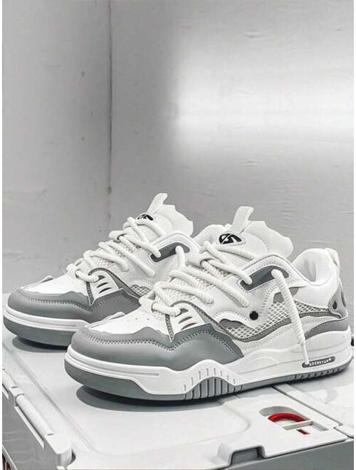 Shein Men Colorblock Skate Shoes, Lace-up Front Sporty Sneakers