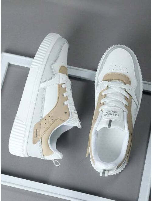 Shein Sporty Skate Shoes For Men, Colorblock Lace-up Front Sneakers