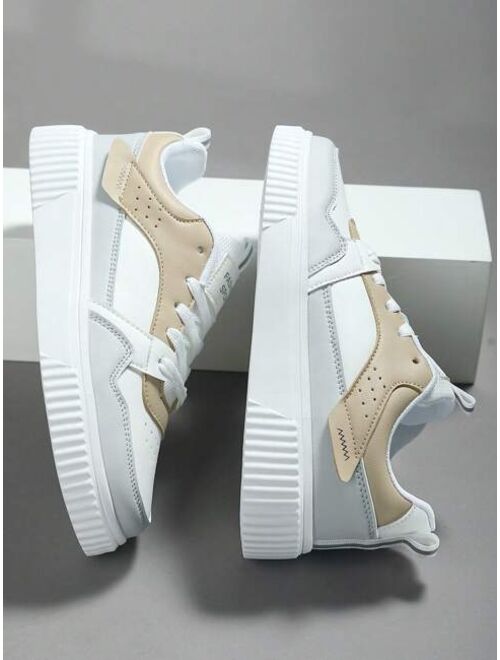 Shein Sporty Skate Shoes For Men, Colorblock Lace-up Front Sneakers