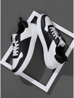 Shein Men Letter Graphic Two Tone Lace Up Sneakers, Sporty Skate Shoes For Outdoor