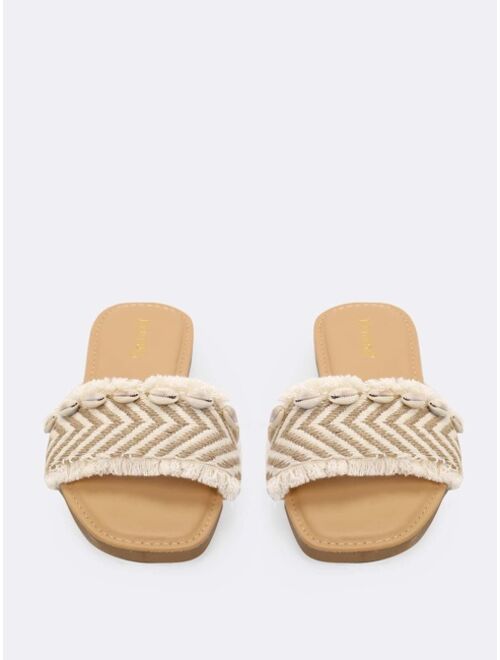 Shein Slip On Raffia Flat Sandals