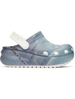 Kids White & Blue Classic Cutie Denim Clogs