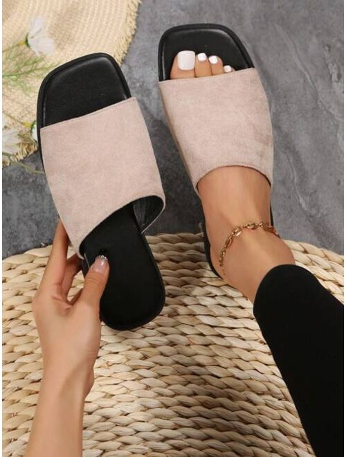 Shein Elegant Black Slide Sandals Women Single Band Flat Sandals