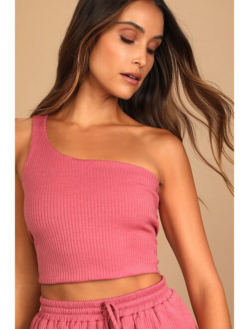 Lulus Tell My Mood Rusty Rose One-Shoulder Cropped Tank Top