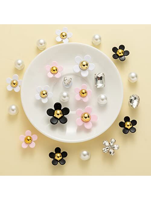 NEVEGE Flower Shoe Charms for Girls Cute Flower Designer Shoe Charms for Adults Teens Kids Kawaii Shoe Decoration Charms with Buttons for Clog Sandals Birthday Party Gift