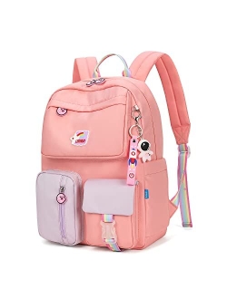 AUOBAG Backpacks for Girls Backpack for School Suitable Ages 6-8 Kids - Pass CPSC Certified - Gift Cute Pendant (White)