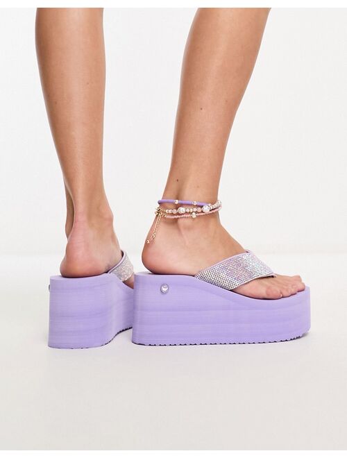 ASOS DESIGN Bratz embellished toe thong wedge sandals in lilac