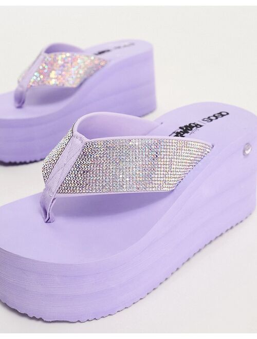 ASOS DESIGN Bratz embellished toe thong wedge sandals in lilac