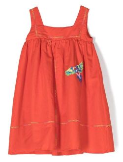 Kids parrots motif-embroidered dress