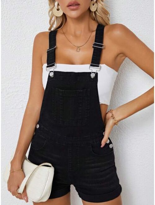 SHEIN EZwear Slant Pocket Denim Overall Jumpsuit Without Top