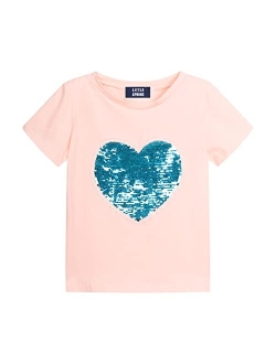 Girls Short Sleeve Heart Shaped Flip Sequin T-Shirt