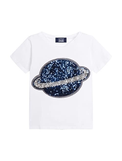 Girls Short Sleeve Heart Shaped Flip Sequin T-Shirt