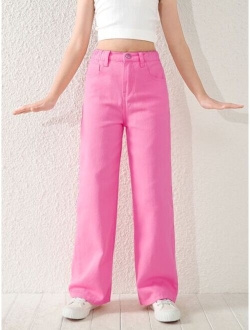 Girls High Waist Wide Leg Jeans