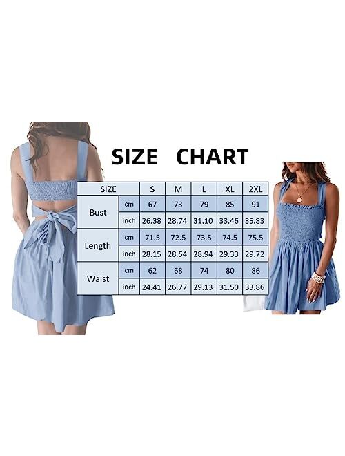 DOBULO Women's Summer Sleeveless A Line Dresses Smocked Backless Tie Back Mini Dress