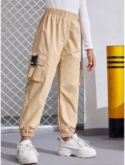 Girls Buckle Strap Flap Pocket Cargo Pants