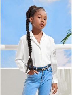 Girls Solid Lapel Neck Shirt