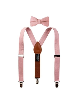 Boys' Linen Blend Suspenders and Bow Tie Set for Kids Toddlers Infants Ringbearers Rustic