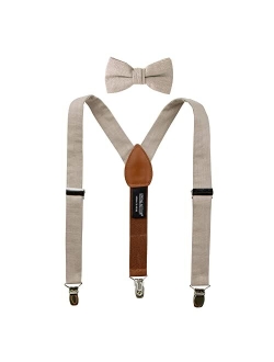 Boys' Linen Blend Suspenders and Bow Tie Set for Kids Toddlers Infants Ringbearers Rustic