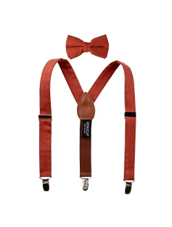 Boys' Linen Blend Suspenders and Bow Tie Set for Kids Toddlers Infants Ringbearers Rustic