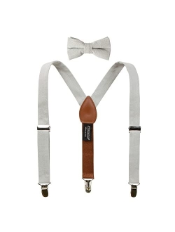 Boys' Linen Blend Suspenders and Bow Tie Set for Kids Toddlers Infants Ringbearers Rustic