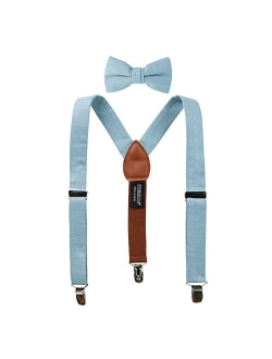 Boys' Linen Blend Suspenders and Bow Tie Set for Kids Toddlers Infants Ringbearers Rustic