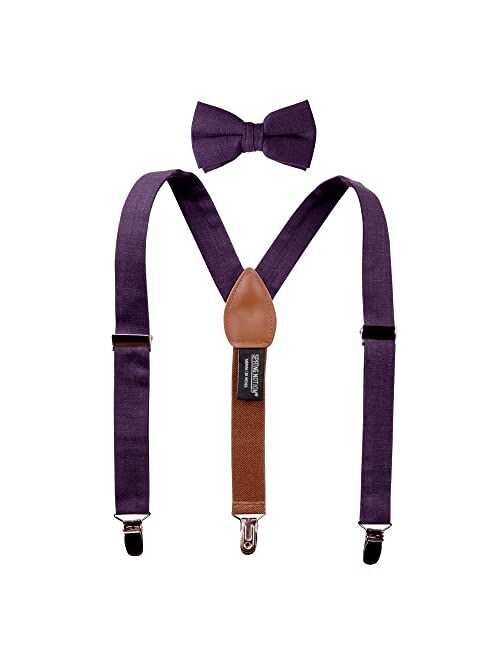 Spring Notion Boys' Linen Blend Suspenders and Bow Tie Set for Kids Toddlers Infants Ringbearers Rustic