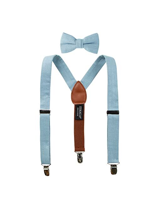 Spring Notion Boys' Linen Blend Suspenders and Bow Tie Set for Kids Toddlers Infants Ringbearers Rustic