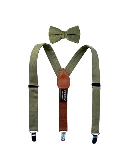 Spring Notion Boys' Linen Blend Suspenders and Bow Tie Set for Kids Toddlers Infants Ringbearers Rustic