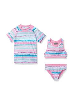 Girls' Rash Guard Set - 3 Piece Swimsuit Set - UPF 50  Quick Dry Rash Guard, Tankini Top, and Bottom (S-XL)