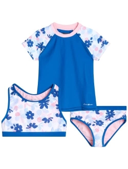 Girls' Rash Guard Set - 3 Piece Swimsuit Set - UPF 50  Quick Dry Rash Guard, Tankini Top, and Bottom (S-XL)