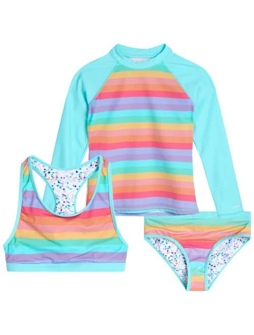 Eddie Bauer Girls' Rash Guard Set - 3 Piece Swimsuit Set - UPF 50+ Quick Dry Rash Guard, Tankini Top, and Bottom (S-XL)