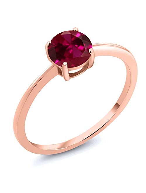 Gem Stone King 10K Rose Gold Red Created Ruby Solitaire Engagement Ring For Women (1.00 Cttw, Round 6MM, Available In Size 5, 6, 7, 8, 9)