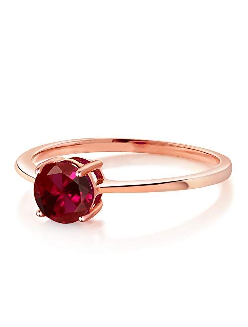 Gem Stone King 10K Rose Gold Red Created Ruby Solitaire Engagement Ring For Women (1.00 Cttw, Round 6MM, Available In Size 5, 6, 7, 8, 9)