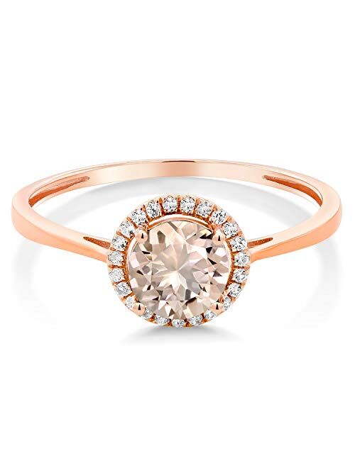 Gem Stone King 10K Rose Gold Round Peach Morganite and Diamond Engagement Ring For Women (0.82 Cttw, Gemstone Birthstone, Available In Size 5, 6, 7, 8, 9)