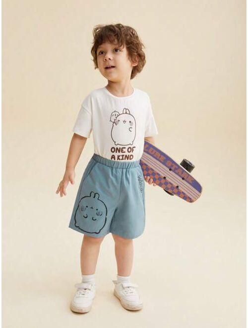 SHEIN X MOLANG Toddler Boys Cartoon Graphic Shorts