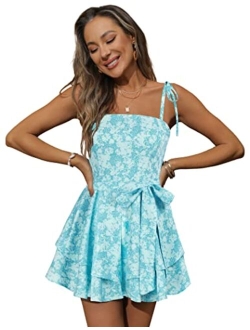 Zexxxy Women's Summer Tiered Ruffle Floral Printed Rompers Spaghetti Straps Jumpsuit Shorts Vacation Beach Outfits S-XXL