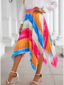 SHEIN Unity Colorblock Asymmetrical Hem Plisse Pleated Skirt