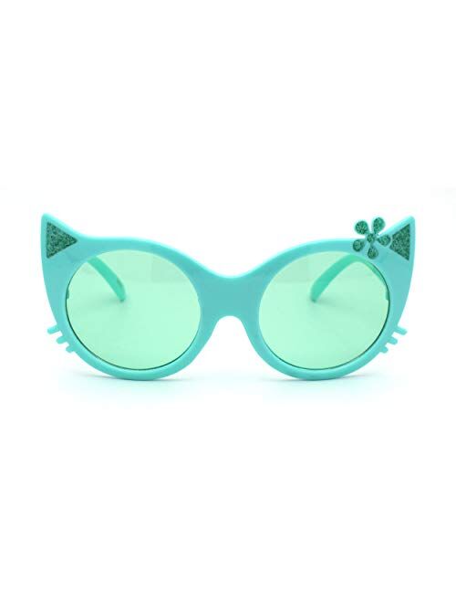 Sa106 Girls Kitty Cat Ear Whisker Flower Cat Eye Sunglasses