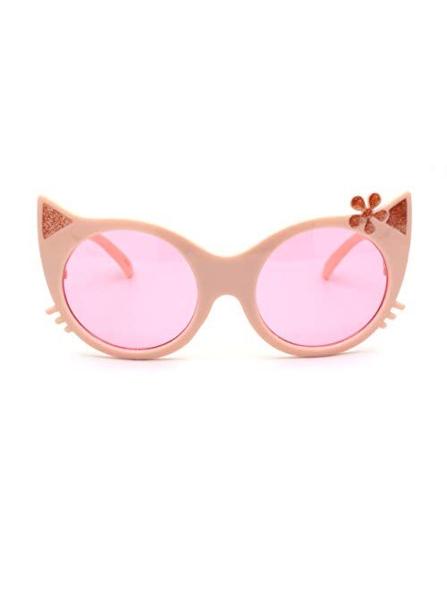 Sa106 Girls Kitty Cat Ear Whisker Flower Cat Eye Sunglasses