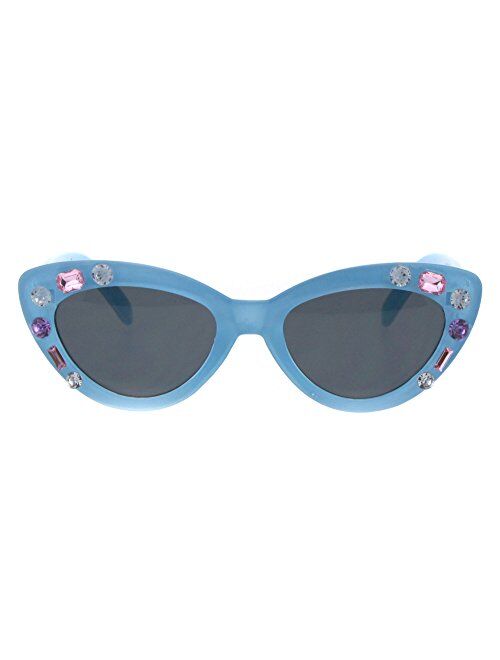 Sa106 Kids Size Girls Large Rhinestone Bling Thick Plastic Mod Cat Eye Sunglasses