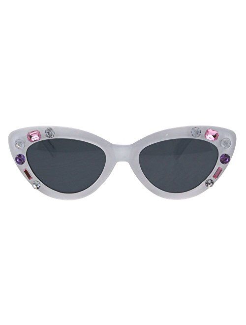 Sa106 Kids Size Girls Large Rhinestone Bling Thick Plastic Mod Cat Eye Sunglasses