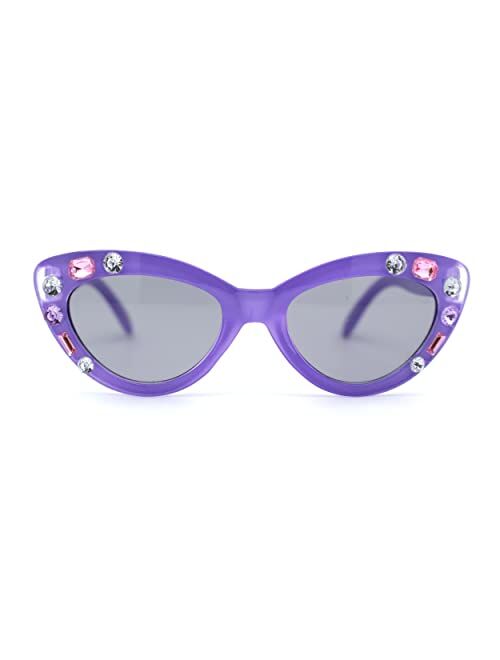 Sa106 Kids Size Girls Large Rhinestone Bling Thick Plastic Mod Cat Eye Sunglasses