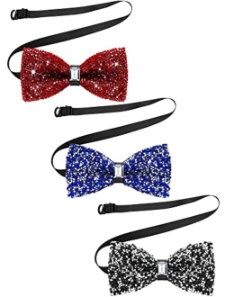 Jiuguva 3 Pieces Rhinestone Bow Ties for Men Pre-tied Bow Tie Adjustable BanquetLength Bow Ties Banquet Wedding Party