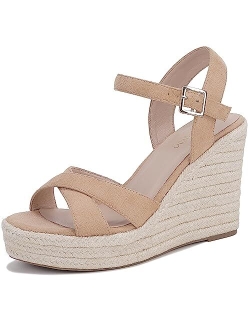 VICKIVICKI Women's Platform Wedges heels Sandals Wedge Espadrilles Ankle Strap