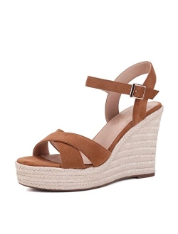 VICKIVICKI Women's Platform Wedges heels Sandals Wedge Espadrilles Ankle Strap