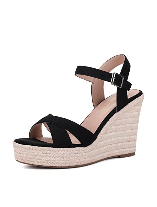 VICKIVICKI Women's Platform Wedges heels Sandals Wedge Espadrilles Ankle Strap