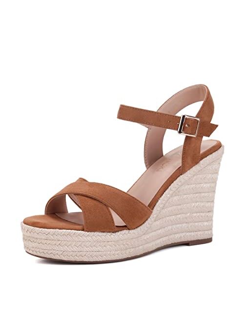 VICKIVICKI Women's Platform Wedges heels Sandals Wedge Espadrilles Ankle Strap