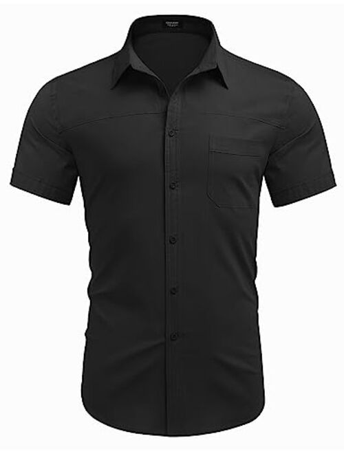 COOFANDY Men's Muscle Fit Dress Shirts Short Sleeve Slim Fit Cotton Casual Button Down Shirt with Pocket