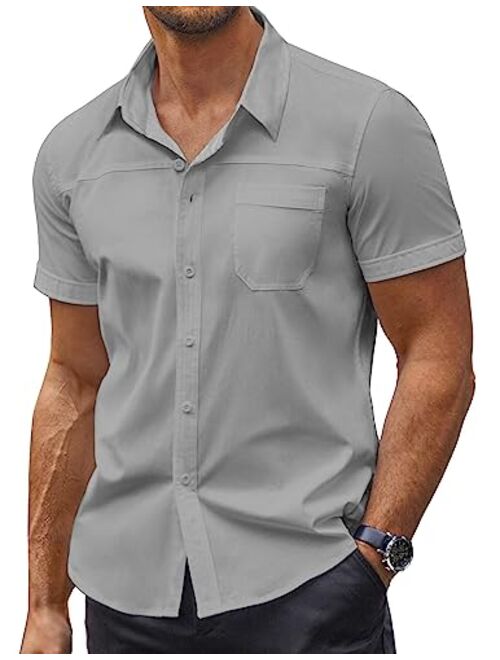 COOFANDY Men's Muscle Fit Dress Shirts Short Sleeve Slim Fit Cotton Casual Button Down Shirt with Pocket