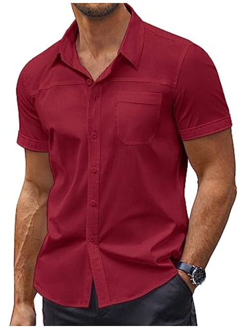 COOFANDY Men's Muscle Fit Dress Shirts Short Sleeve Slim Fit Cotton Casual Button Down Shirt with Pocket